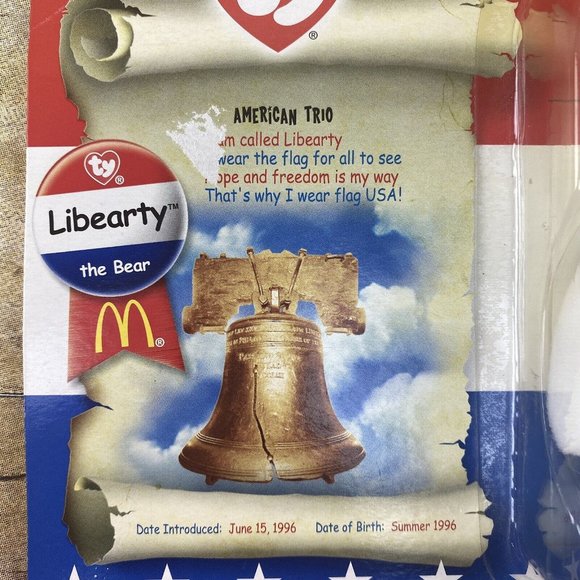 TY McDonald's Beanie Baby " Libearty The Bear " 1996 Rare In Box With Errors NEW - Picture 3 of 5